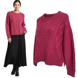 Esmara Wool Chunky Cable Knit Crew Neck Sweater Cozy Red Pink Sweater Lg 12/14